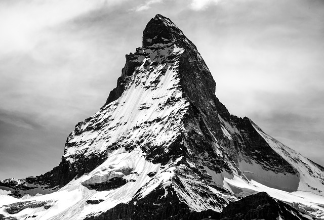 Black and white photograph of the Matterhorn, Switzerland.