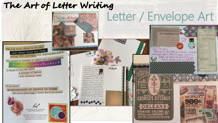 Letter / Envelope Art - images of hand decorated cards, and a poem made of phrase stickers on the back of a mass-market card.