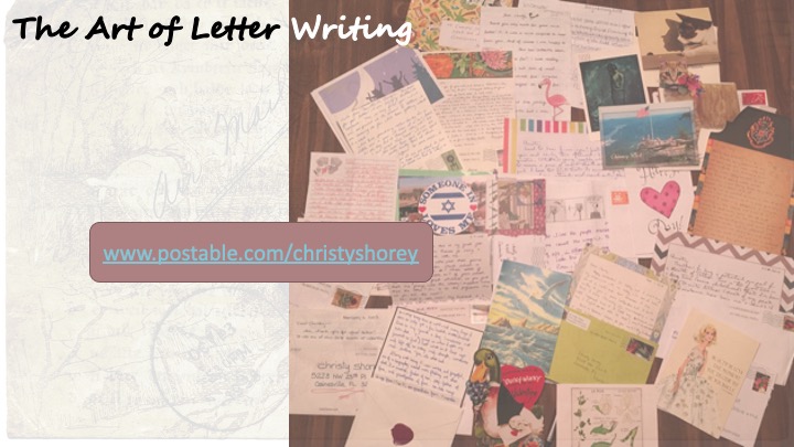 Image of letters, envelopes spread across a table; link - www.postable.com/christyshorey