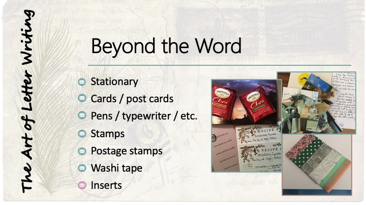 Beyond the Word: Inserts - image of two bags of tea, a recipe card, a quote card, photos of pets, and a gift card wrapped with washi tape.